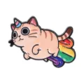 Unique cartoon cat enamel pin featuring a unicorn horn and colorful rainbow tail - Unicorn Rainbow Cat (UVXZ368)