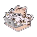 Cute professional cartoon cat at laptop enamel brooch pin for creative clothing decor - Orange Cat at Laptop with Glasses (UVXZ184)