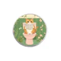 Badge en émail mignon chat orange lisant un journal sur les toilettes vintage - Style Rond (YP2361)