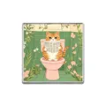 Broche chat orange drôle lisant le journal sur les toilettes - Style Carré (ZP2361)