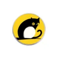 Pin de esmalte de gato negro con ojos amarillos y diseño artístico abstracto minimalista - Estilo Redondo (YP0126) / Gato Negro Abstracto Fondo Amarillo (YP0126)