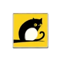 Épinglette carrée en émail jaune avec un mignon petit chat noir de style artistique - Chat Noir Abstrait Fond Jaune (ZP0126)