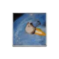 Broche carrée en métal avec une peinture à l'huile abstraite d'un chat volant mignon - Peinture à l'Huile Chat Fusée (ZP0589)