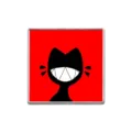 Épinglette en émail silhouette de chat noir avec dents pointues sur un fond rouge - Fond Rouge Silhouette Chat Noir (ZP0591)