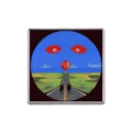Surrealist abstract art enamel pin featuring a road, black cats, and a hot air balloon. - Square Highway Hot Air Balloon Style (ZP0592)