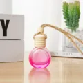 Car perfume bottle hanging glass essential oil diffuser bottle pink liquid wooden cap 10ml - Rose Red