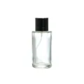 Clear glass perfume spray bottle with black striped cap, empty refillable cosmetic container 50ml - 100ML / Silver Spray Nozzle