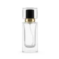 Detailed view of clear glass perfume bottle, 50ml refillable spray container with cap. - Black