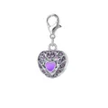 Detailed silver lobster clasp charm with purple rhinestone heart and enameled center - Purple Hollow Heart Style (LXK-DGB1180) / 1 Piece
