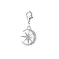 Silver crescent moon and eight-pointed star jewelry charm with lobster clasp attachment - Crescent Moon and Star Style (LXK-MDF100)
