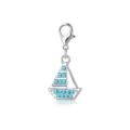 Zilveren zeilboot bedeltje met blauwe kristallen en karabijnsluiting voor DIY sieraden - Lichtblauw Kristallen Zeilboot (LXK-DGB2008)