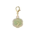 Gold-toned lobster clasp charm featuring a cute rabbit and pearls in a mint green finish - Pearl Border Pale Green Bunny (LXK-DGB1553) / 1 Piece