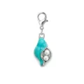 Elegante turquoise schelp bedelhanger met witte parels en zilveren karabijnsluiting voor sieraden - Teal Parelerwtenschelp Stijl (LXK-WU12)