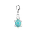 Zilveren zeeschildpad bedel met turquoise schild en karabijnsluiting voor DIY - Blauwe Schildpad met Schild Stijl (LXK-WU13)