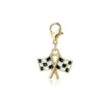 Gold-colored lobster clasp charm with crossed black and white checkered flags design - Racing Checkered Flag (LXK-DGB426-2) / 1 Piece / Gold