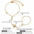 Gold-plated stainless steel hand chain with eight-pointed star and zircon - Ring-Linked Bracelet (SL41945)