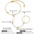Elegante pulsera de dedo de acero dorado con circonitas en forma de corazón y marquesa - Pulsera con Anillo Corazón Strass (SL41939)