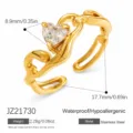 Elegante anillo abierto de acero inoxidable dorado con un circón en forma de corazón - Anillo Abierto Corazón Strass (JZ21730)