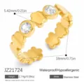Bague ajustable en acier inoxydable doré avec zircons et motifs ours, hypoallergénique - Bague Réglable (JZ21724) / Plaqué Or 18K