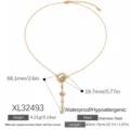 Elegant stainless steel Y-shaped necklace with moon and star pendants in gold finish - Star Moon Eight-Pointed Star Necklace (XL32493)