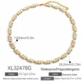 Elegante collar de acero inoxidable dorado con brillantes circonitas talla marquesa - Collar (XL32478G) / Dorado