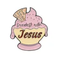 Creative religious enamel pin featuring pink ice cream sundae design and Jesus quote - Life Is Sweetest With Jesus Sundae(QHXZ5823)