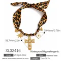 Leopard print silk scarf necklace with rhinestone cross charm made of stainless steel - Large Cross Rhinestone Necklace (XL32416)