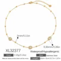 Elegante collar de acero inoxidable dorado con cuentas y óvalos de pedrería brillantes - Estilo Colgante de Gema Ovalada y Cadena Perlada (XL32377)