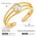 Anello aperto in acciaio inossidabile dorato con zircone ovale, design a più file, 1,99g. - Ovale Blu Cielo (JZ21720)