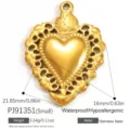 Small golden stainless steel heart pendant with intricate filigree borders and sacred motif - Sacred Heart Openwork Style (PJ91351)