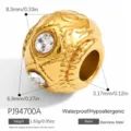Cuenta espaciadora de acero inoxidable dorada con diamantes de imitación para joyería DIY - Estilo PJ94700 (PJ94700A) / 8.3x6.9mm / Dorado/Circonita Blanca