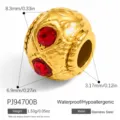 Cuenta espaciadora de acero inoxidable dorada con cristal rojo para joyería DIY - Estilo PJ94700 (PJ94700B) / 8.3x6.9mm / Dorado/Circonita Roja
