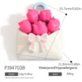 Sweet pink rose bouquet in envelope pendant charm for DIY jewelry making projects - Dark Pink Rose Envelope Style (PJ94703B)