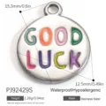Stainless steel Good Luck round pendant with colorful gradient oil drop DIY charm - Good Luck Rainbow Disc Style (PJ92429S)