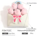 Detailed pink rose flower bouquet envelope charm pendant in alloy with dimensions and weight - Light Pink Rose Envelope Style (PJ94703C)