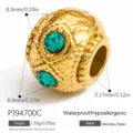 Cuenta espaciadora de acero dorado con cristales verdes para creación de joyas DIY - Estilo PJ94700 (PJ94700C) / 8.3x6.9mm / Dorado / Circonita Verde