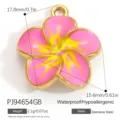 Stainless steel pink plumeria flower pendant with a yellow gradient enamel finish - Gold Edged Pink Yellow Plumeria Style (PJ94654GB)