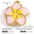 Stainless steel plumeria flower charm pendant featuring pink and yellow enamel design - Gold Edged Light Pink Plumeria Style (PJ94654GC)