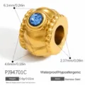 Perla distanziatrice in acciaio inox dorato con cristallo blu, dimensioni e peso. - Stile Perlina Tamburo Geometrico (PJ94701C)