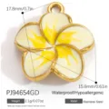 Yellow and white enamel Frangipani flower pendant in gold-tone stainless steel finish - Gold Edged Yellow Plumeria Style (PJ94654GD)