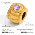 Distanziatore in acciaio dorato con cristallo viola per creazione di gioielli fai da te - Stile Perlina Tamburo Geometrico (PJ94701D)