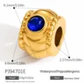 Distanziatore in acciaio inossidabile dorato con gemma blu per creazione di gioielli - Stile Perlina Tamburo Geometrico (PJ94701E)