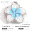 Handmade stainless steel plumeria flower pendant charm with blue gradient enamel - Steel Color Blue White Gradient Plumeria Enamel Style (PJ94654SE)