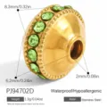 Perla distanziatrice in acciaio inossidabile dorato con strass verdi per gioielli fai-da-te - Stile Perlina Tamburo Piatto Geometrico (PJ94702D)