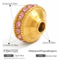 Distanziatore in acciaio inox dorato con cristalli rosa per creazione di gioielli - Stile Perlina Tamburo Piatto Geometrico (PJ94702E)
