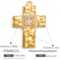 Gold stainless steel cross pendant with crystal accents and unique wavy texture design - Gold Wavy Cross With Clear Zirconia (PJ94657A)
