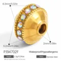 Perla distanziatrice in acciaio inossidabile dorato con cristalli arcobaleno - Stile Perlina Tamburo Piatto Geometrico (PJ94702F)