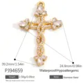 Gold plated stainless steel cross pendant with sparkling clear cubic zirconia stones - Gold Leaf-Shaped Cross With Rhinestones (PJ94659)