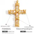 Stainless steel gold cross pendant with stones and X design detail - Crisscross Rhinestone Cross (PJ94660G) / 34.5x21.8mm / Gold