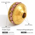Perla distanziatrice in acciaio inossidabile dorato con strass rosa, SKU PJ94702I, 8,3 mm - Stile Perlina Tamburo Piatto Geometrico (PJ94702I)